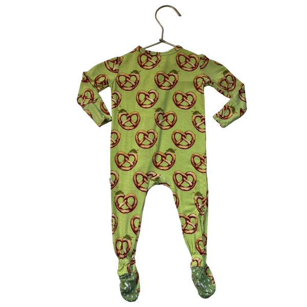 Posh Peanut Green Pretzel Print Footed One-Piece PJs - Size 3-6 Mo