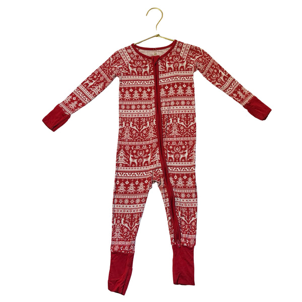 Little Sleepies Red & Ivory Christmas Print One-Piece PJs - Size 12-18 Mo