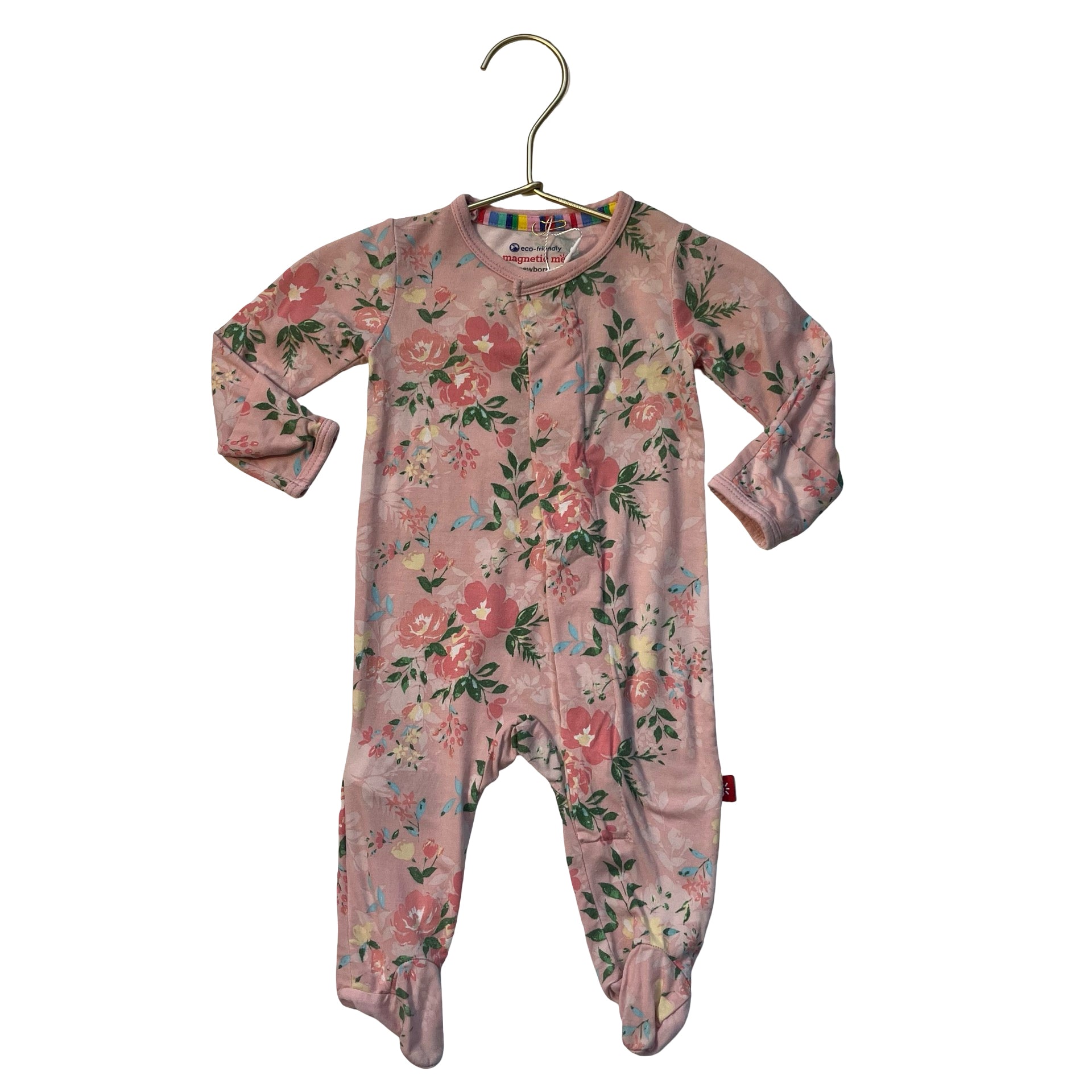 Magnetic Me Pink Floral Footed One-Piece PJs - Size Newborn