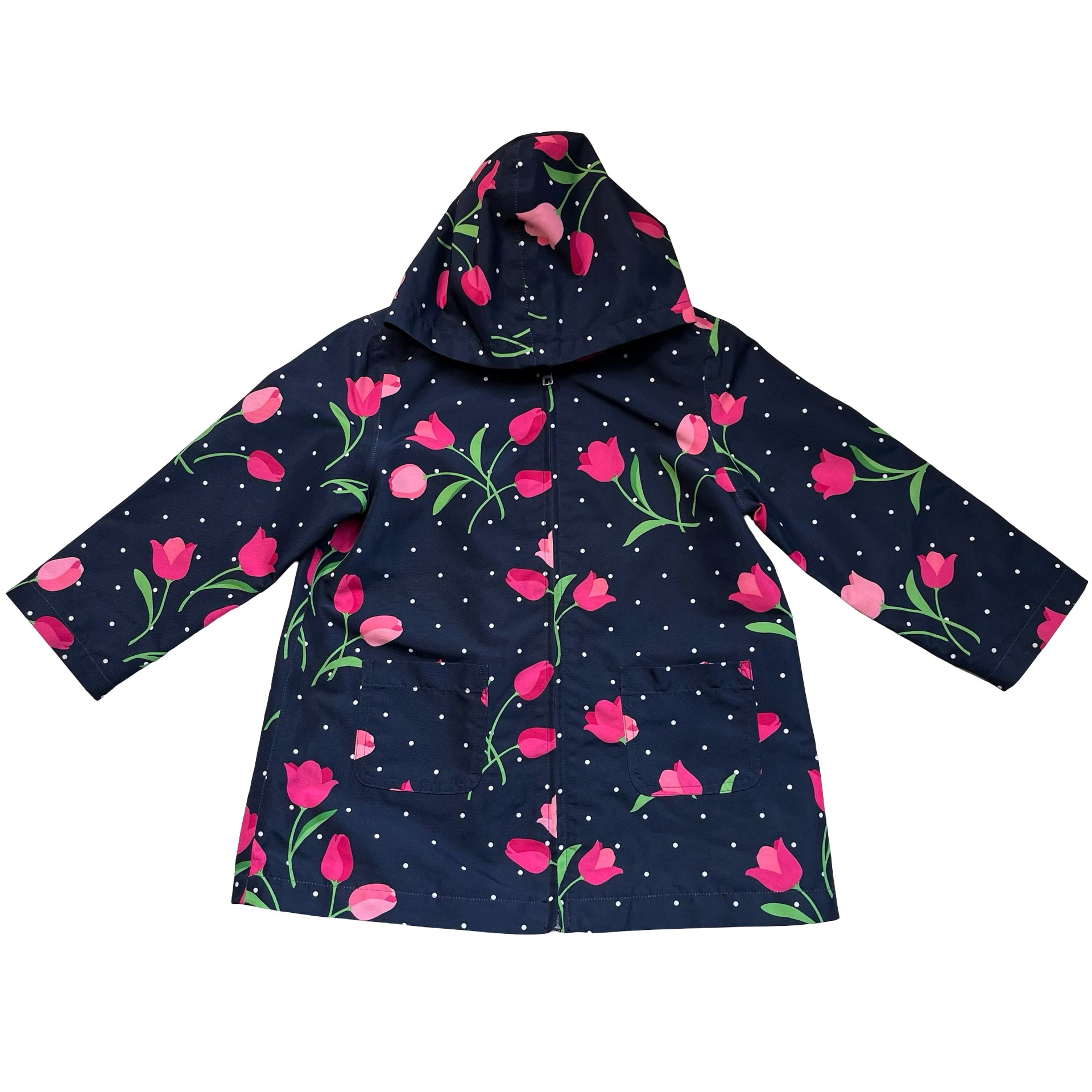 Gymboree Navy & Pink Tulip Print Hooded Jacket - Size 3-4