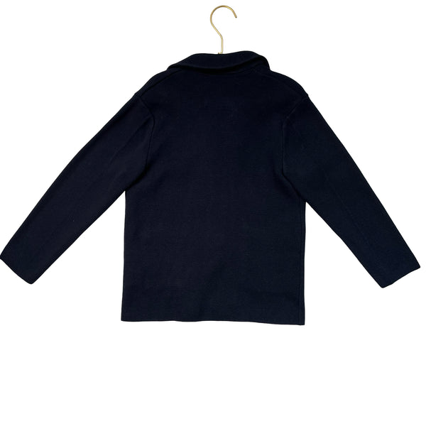 Zara Navy Cotton Blazer-Style Cotton Cardigan Sweater - Size 8