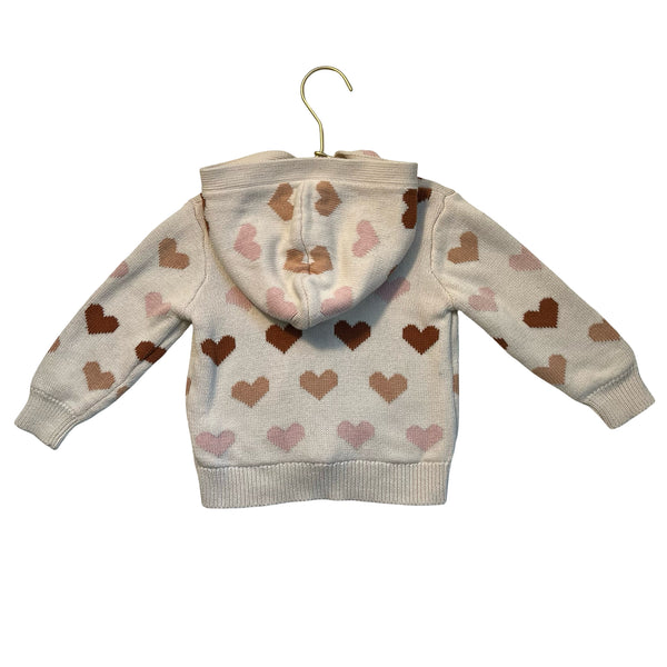 Old Navy Ivory Heart Pattern Hooded Cotton Cardigan Sweater - Size 18-24 Mo
