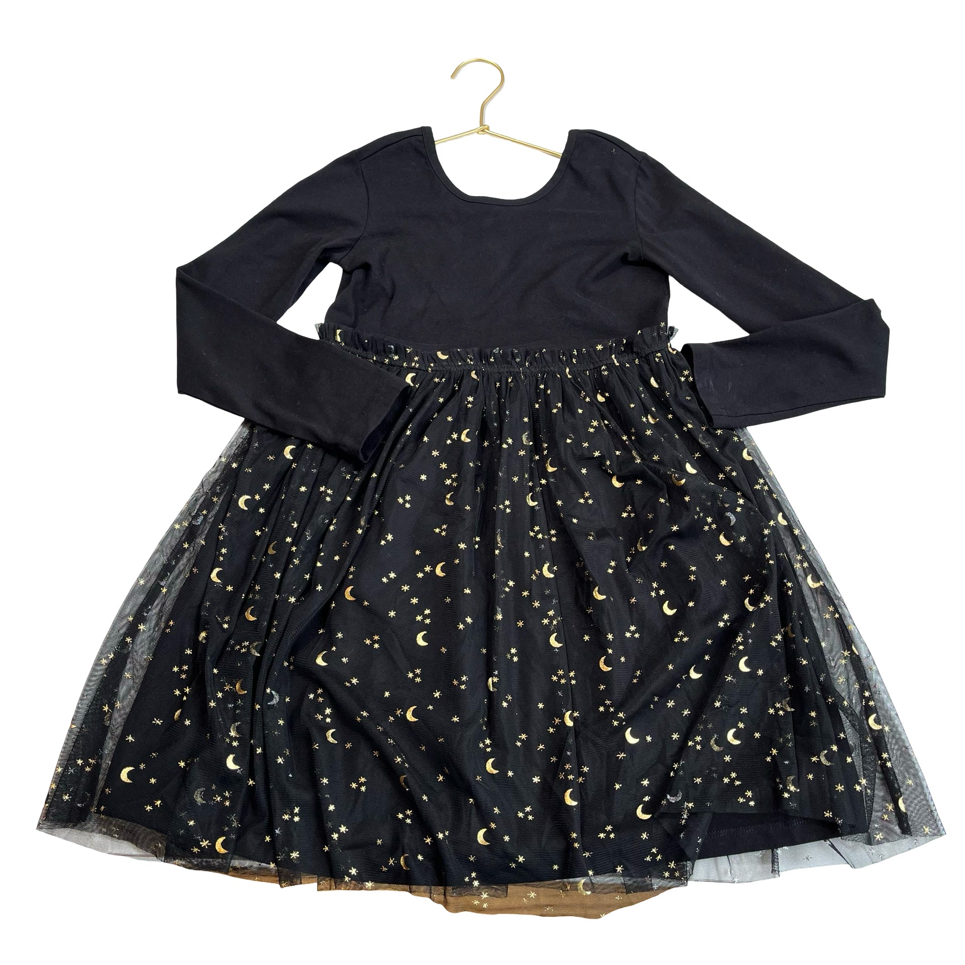 Hanna Andersson Black & Gold Foil Moon & Star Tulle Skirt Dress - Size 8