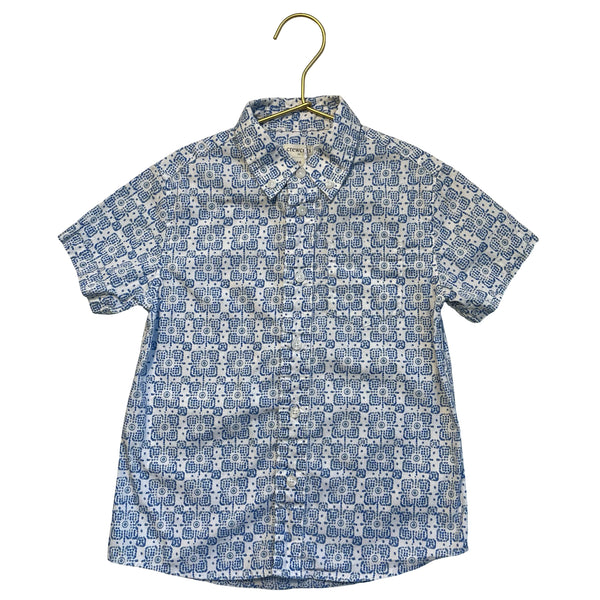 Crewcuts Blue & White Pattern Button Down Shirt - Size 4-5