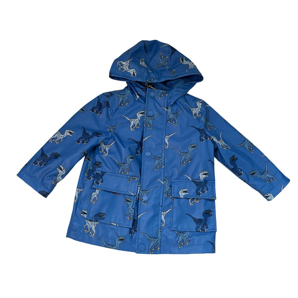 Primark Fleece-Lined Blue Dinosaur Hooded Rain Jacket - Size 1.5-2Y