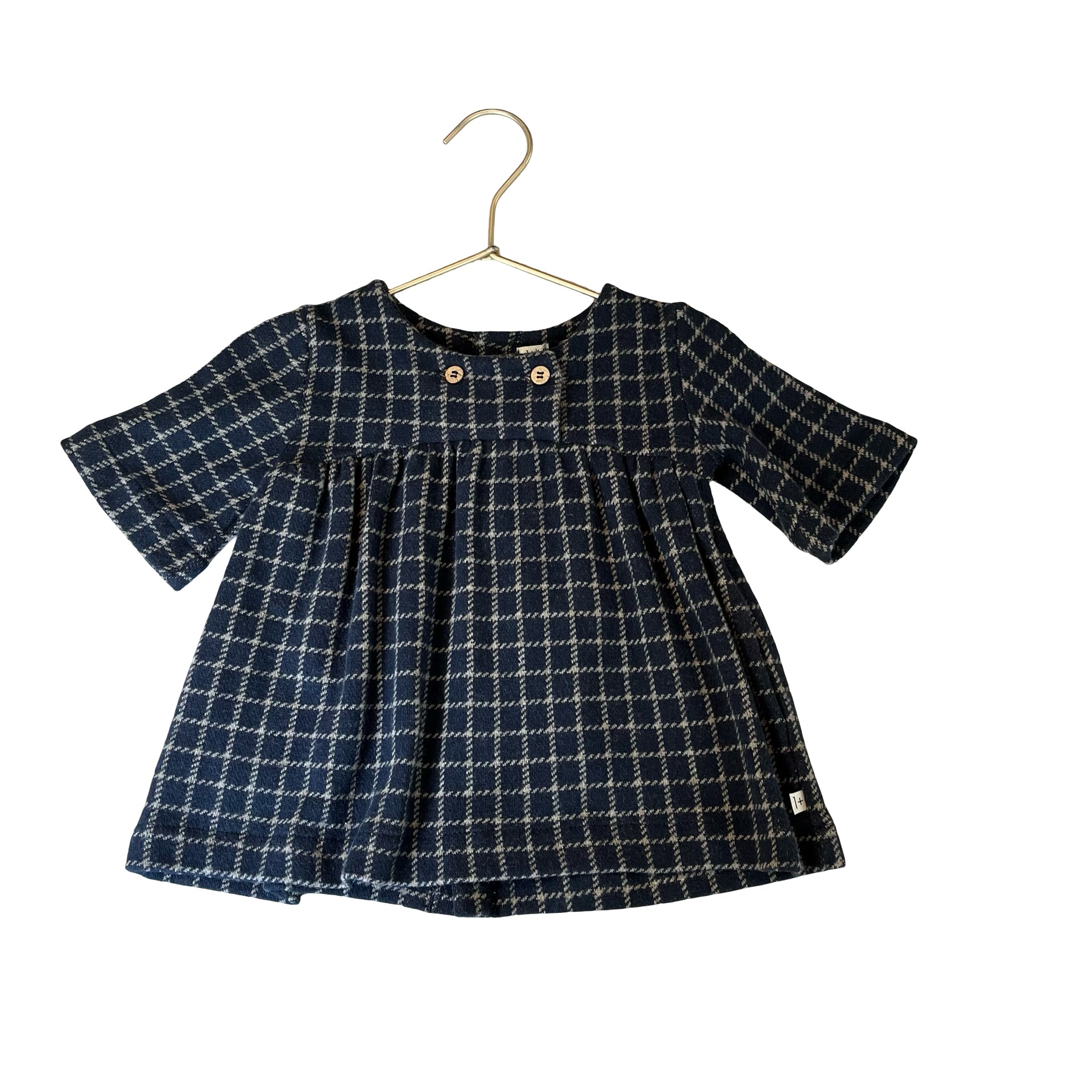 1 + in the family Navy & Tan Windowpane Plaid Dress - Size 6 Mo