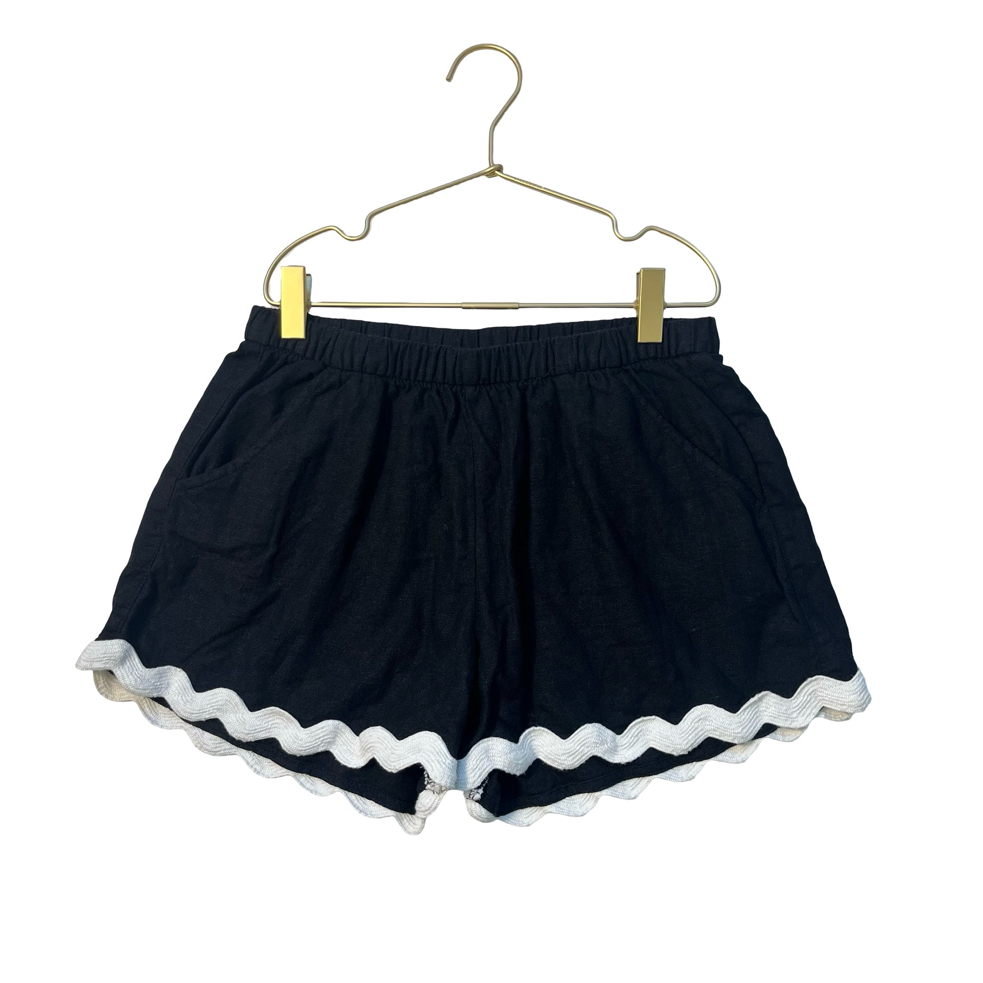 Old Navy Black Linen-Blend Shorts, Ivory Trim - Size L 10-12