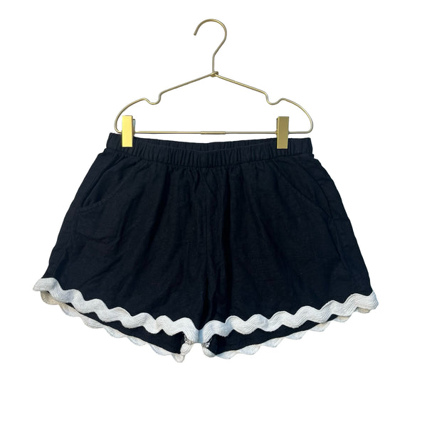 Old Navy Black Linen-Blend Shorts, Ivory Trim - Size L 10-12