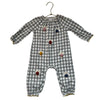 Mud Pie Gray Check Flannel Turkey Pom-Pom Jumpsuit - Size 12-18 Mo