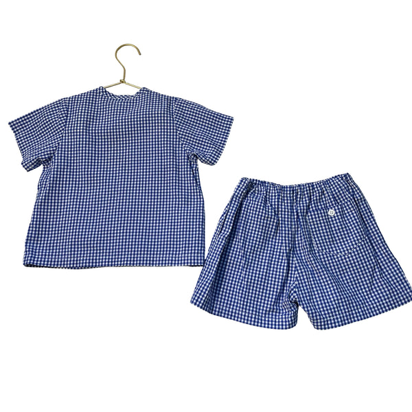 Maike Blue Check Shorts & Button Down Shirt Set - Size 2-3Y