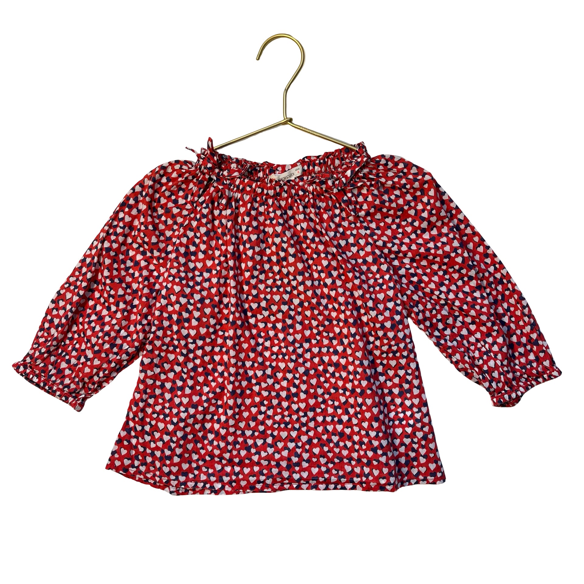 Crewcuts Red, White, Navy Heart Print Blouse - Size 4