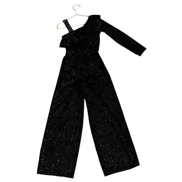 Zara Black Velvet Glitter Jumpsuit - Size 9