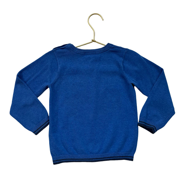 Purebaby Blue & Yellow School Bus Cotton Sweater - Size 4