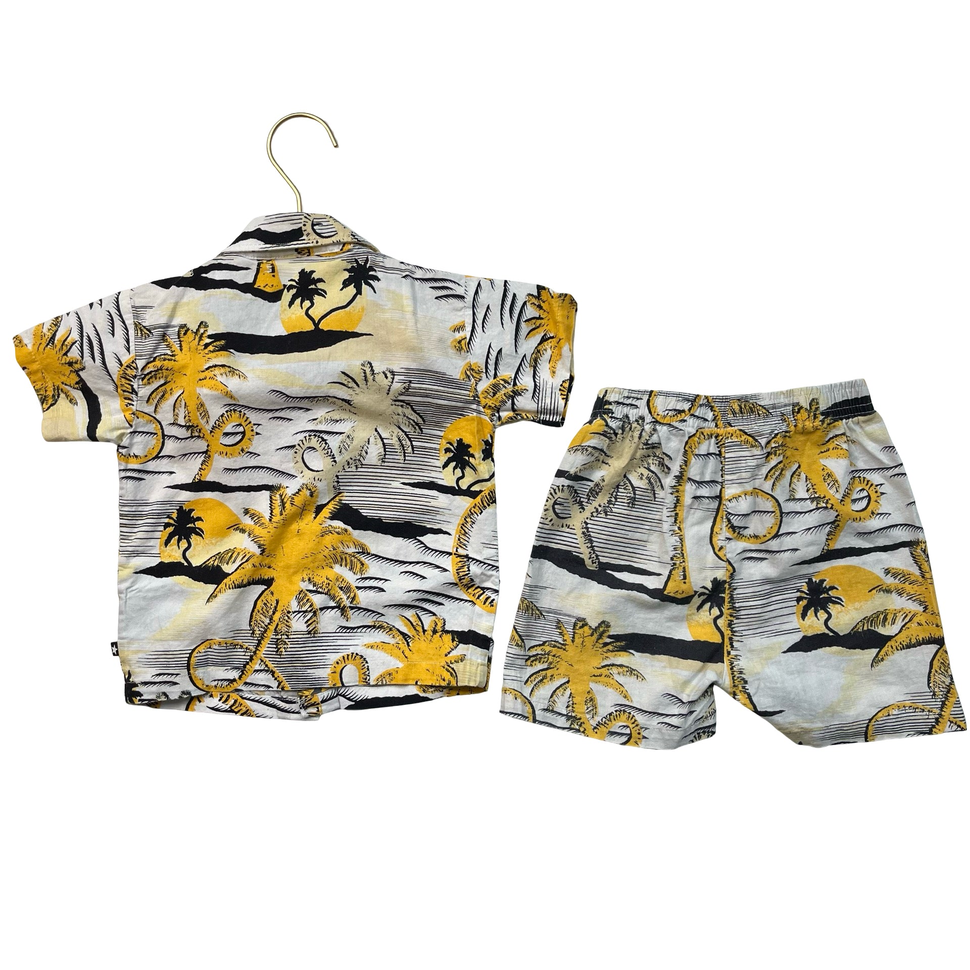 Molo Ivory, Black, Yellow Tropical Print Button Down & Shorts - Size 80 (12 Mo)