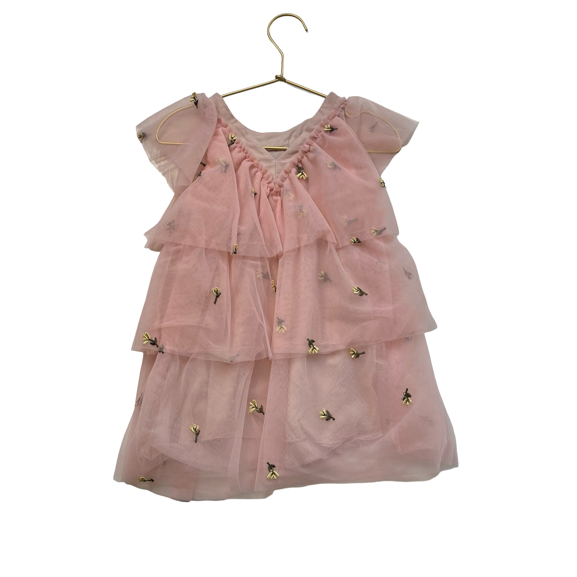 Zara Pink & Yellow Embroidered Floral Tulle Dress - Size 2/3