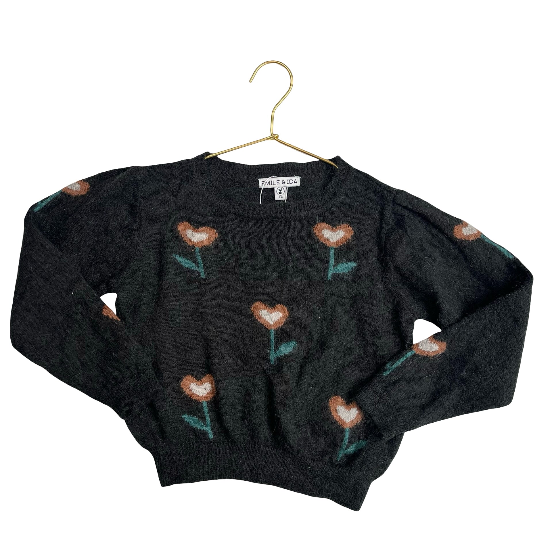 Emile et Ida Black Flower Pattern Sweater - Size 6A