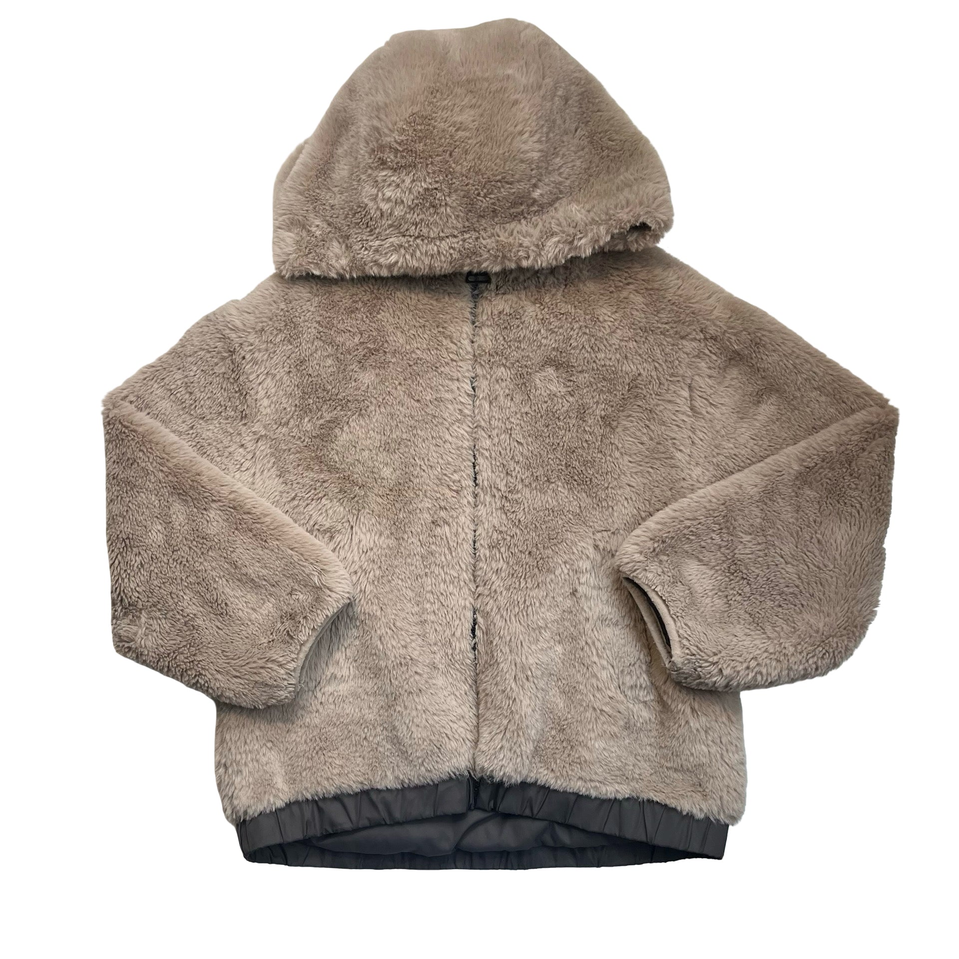 Zara Tan Hooded Faux Fur Jacket - Size 7