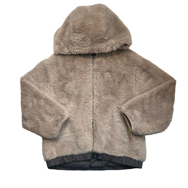 Zara Tan Hooded Faux Fur Jacket - Size 7