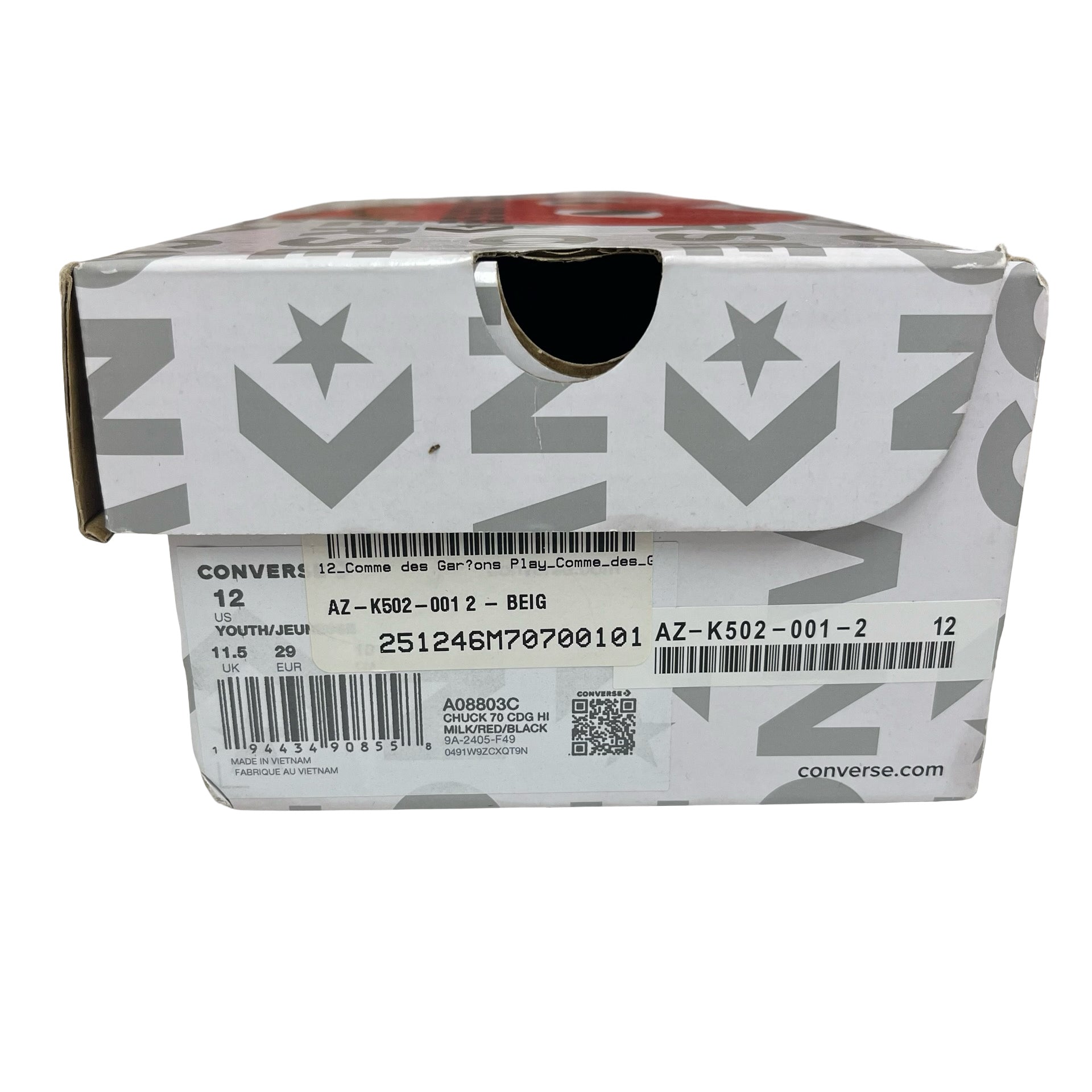 Converse x Comme des Garcons Ivory & Red Heart Sneakers with Box - Size 12