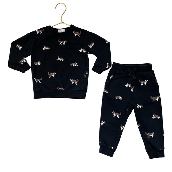 Miles Black Saint Bernard Dog Sweatshirt & Jogger Set - Size 12 Mo