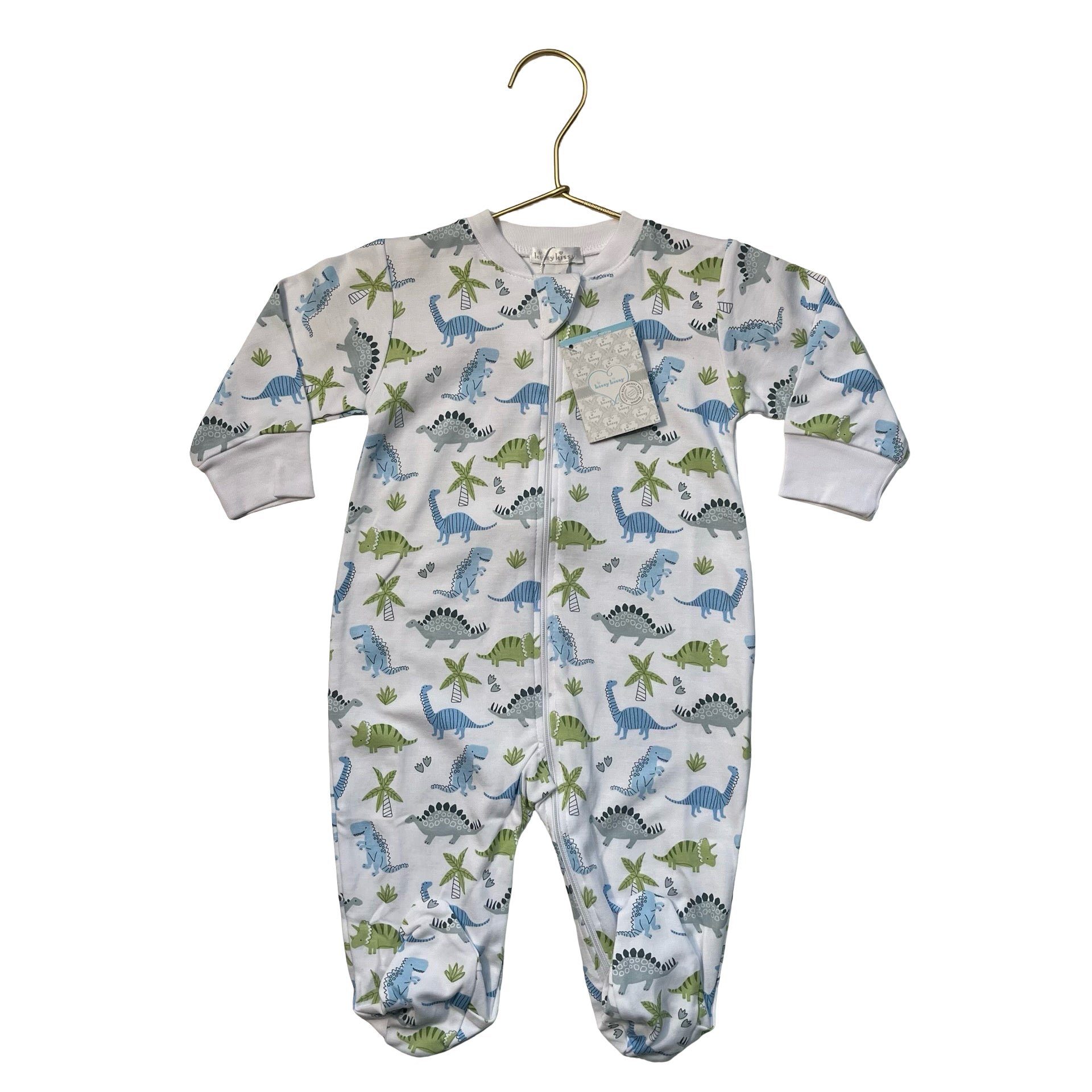 Kissy Kissy White Dino Print Footed PJs - Size 6-9 Mo