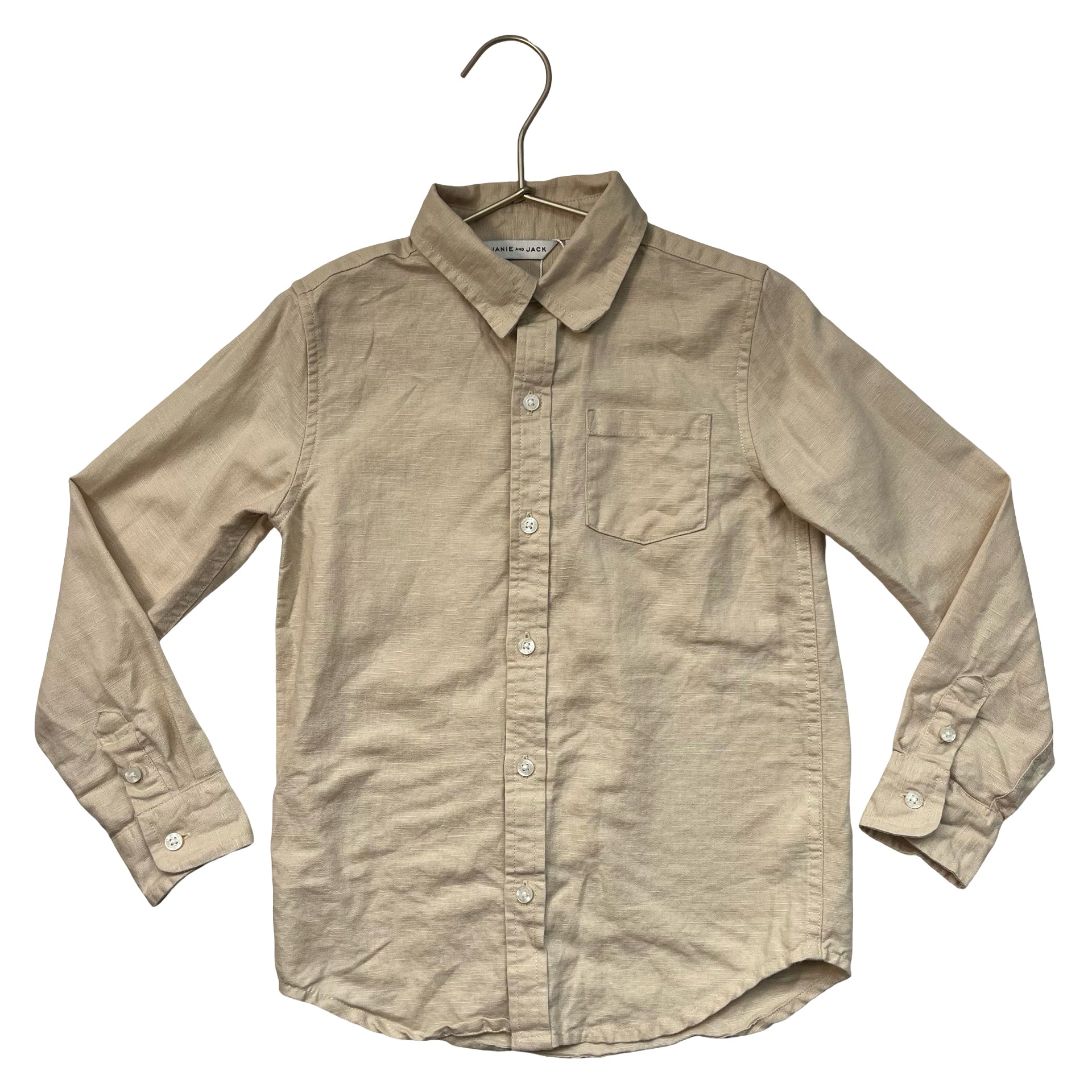 Janie and Jack Tan Linen-Cotton Button Down Shirt - Size 6