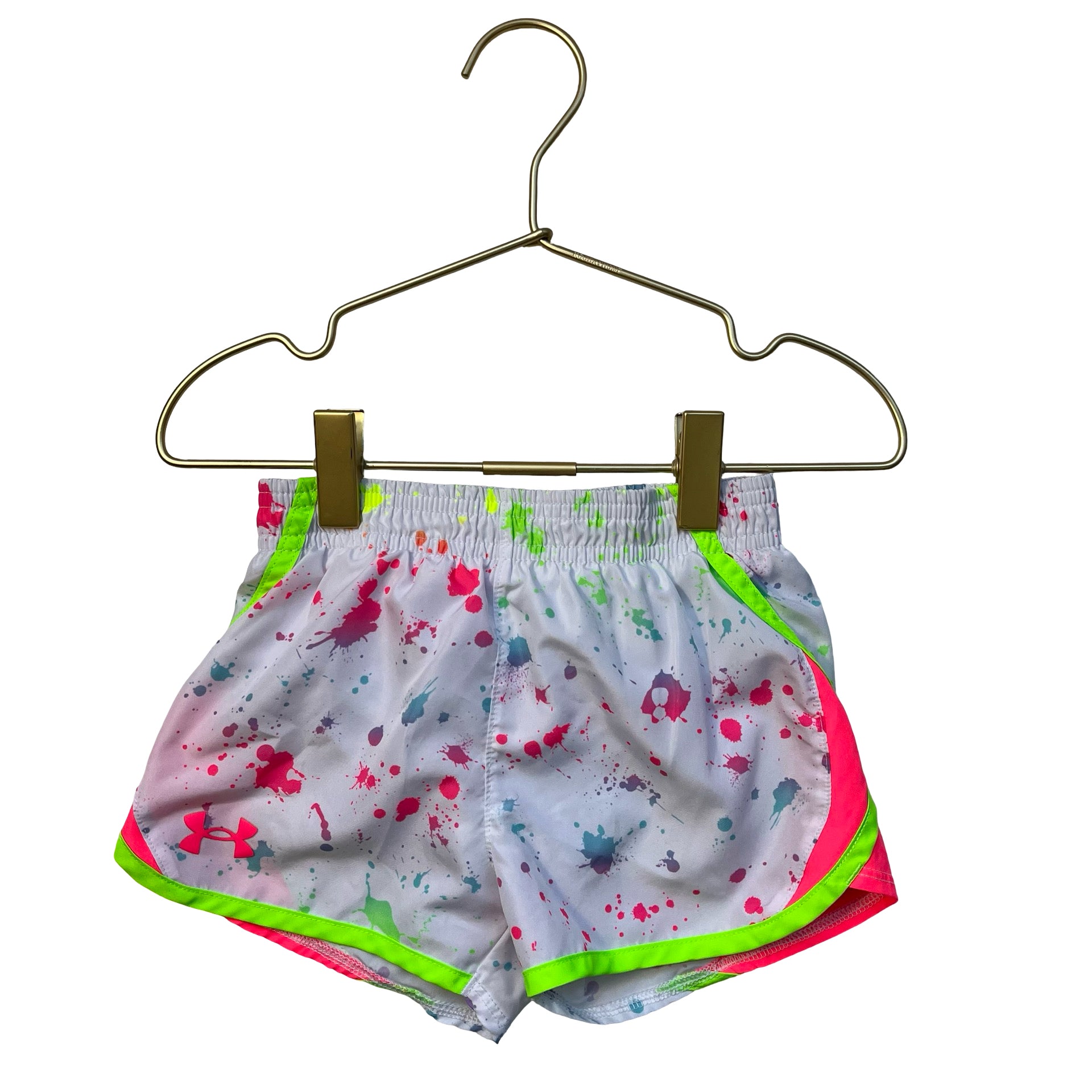 Under Armour White & Neon Splatter Print Athletic Shorts - Size 3T