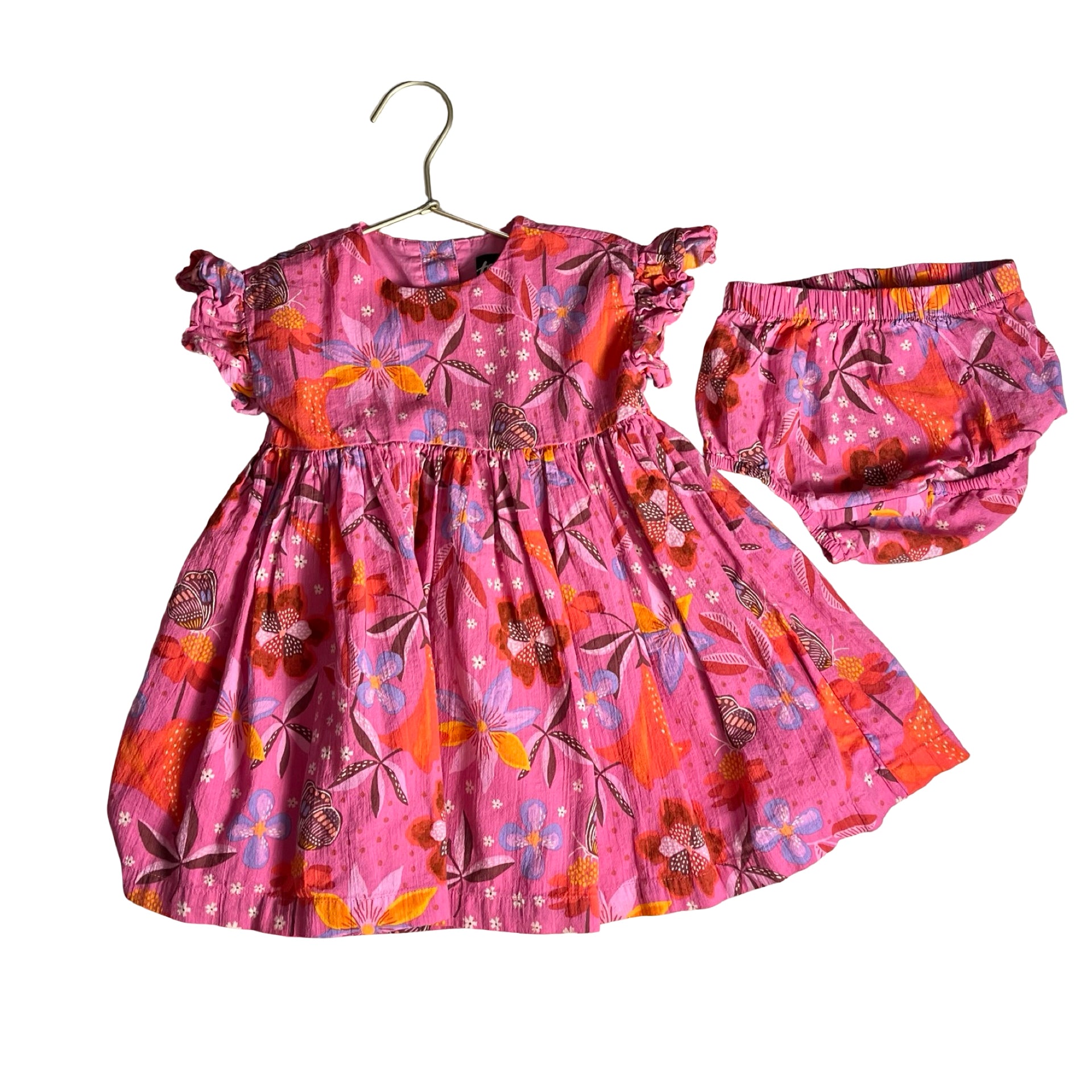 Tea Collection Pink Butterfly & Flower Print Dress & Bloomers - Size 18-24 Mo