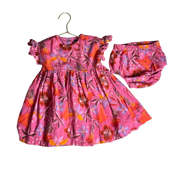 Tea Collection Pink Butterfly & Flower Print Dress & Bloomers - Size 18-24 Mo