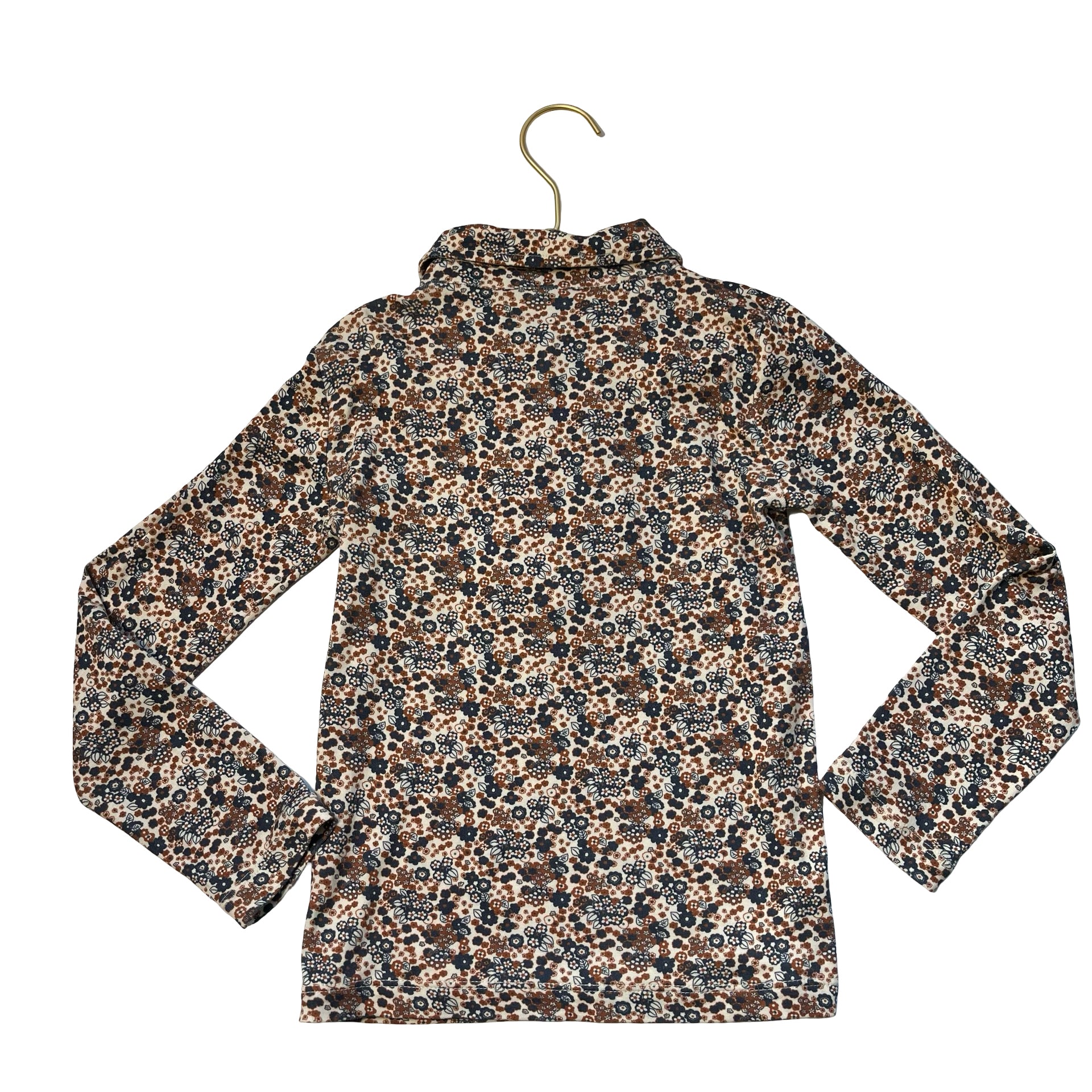 Misha & Puff Ivory, Brown, Navy Floral Top - Size 8Y