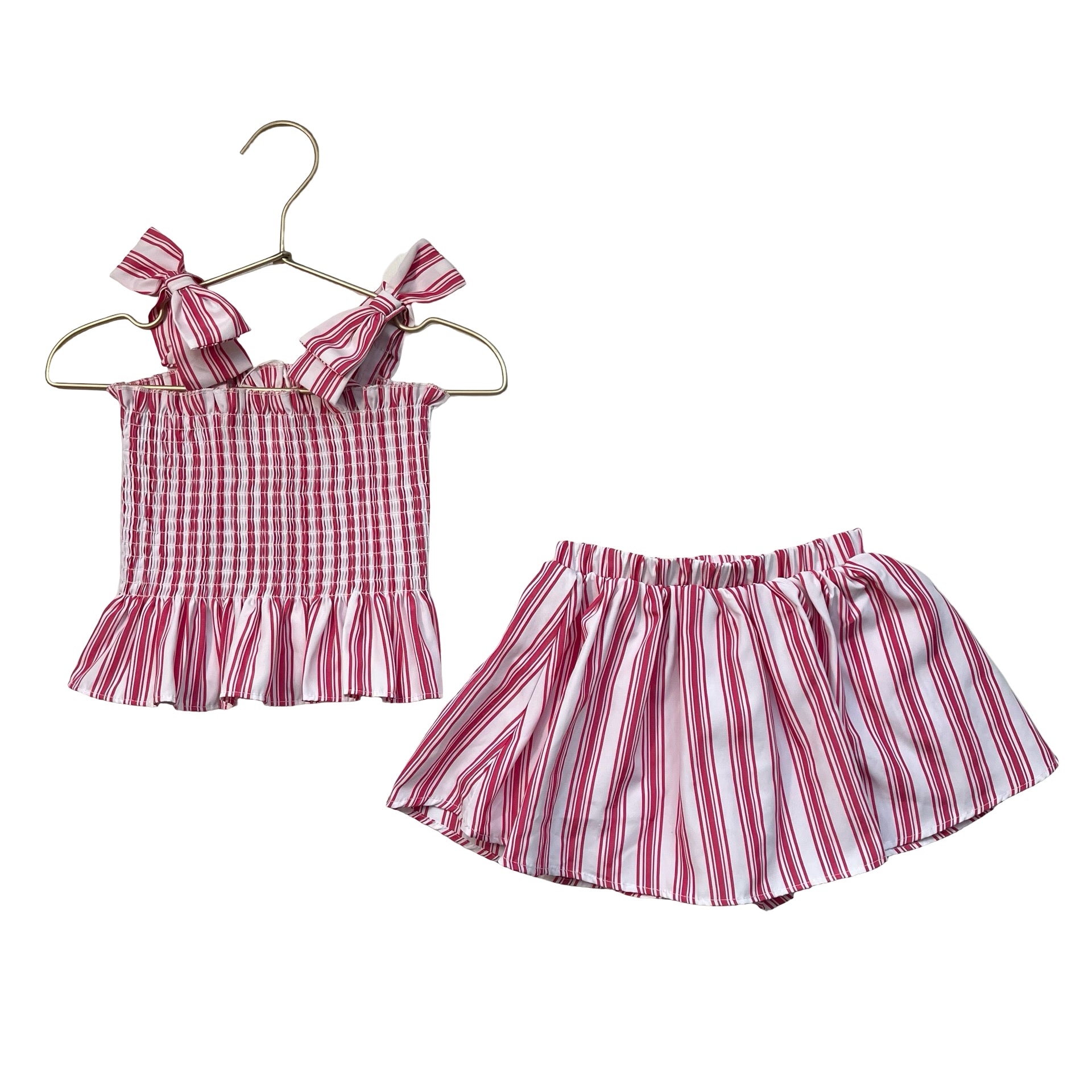 Habitual Pink & White Striped Smocked Tank & Skort Skirt Set - Size 4