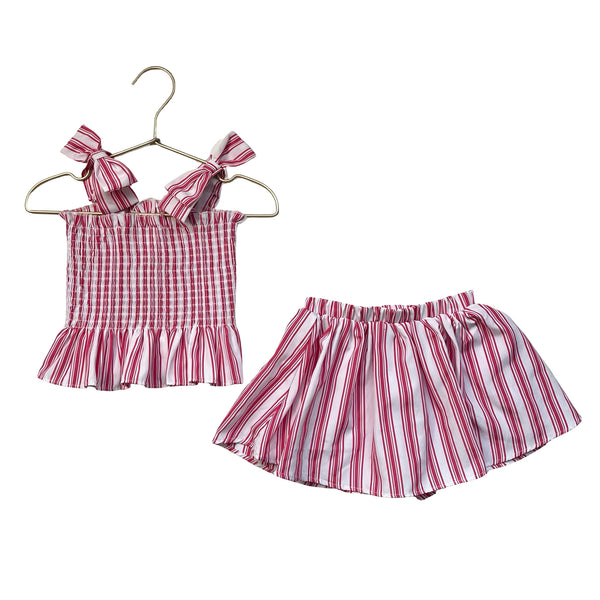 Habitual Pink & White Striped Smocked Tank & Skort Skirt Set - Size 4