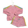 Lola & The Boys Pink Terry & Rainbow Sequin Striped Shorts & Sweatshirt Set - 10