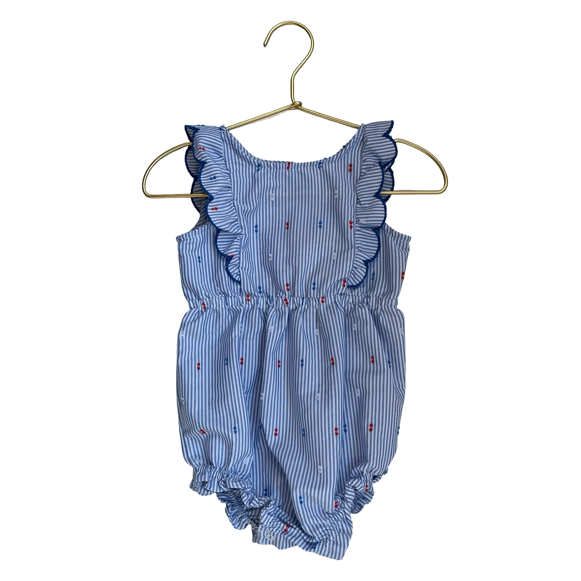 Cat & Jack Blue & White Striped Bubble Romper - Size 18 Mo