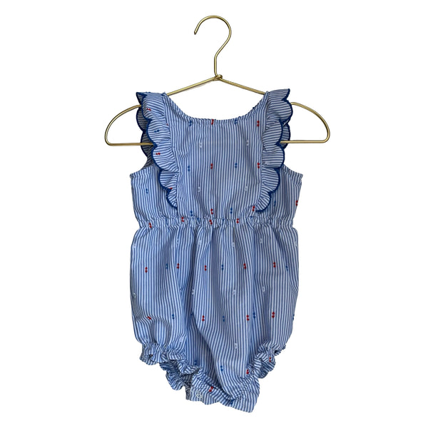 Cat & Jack Blue & White Striped Bubble Romper - Size 18 Mo