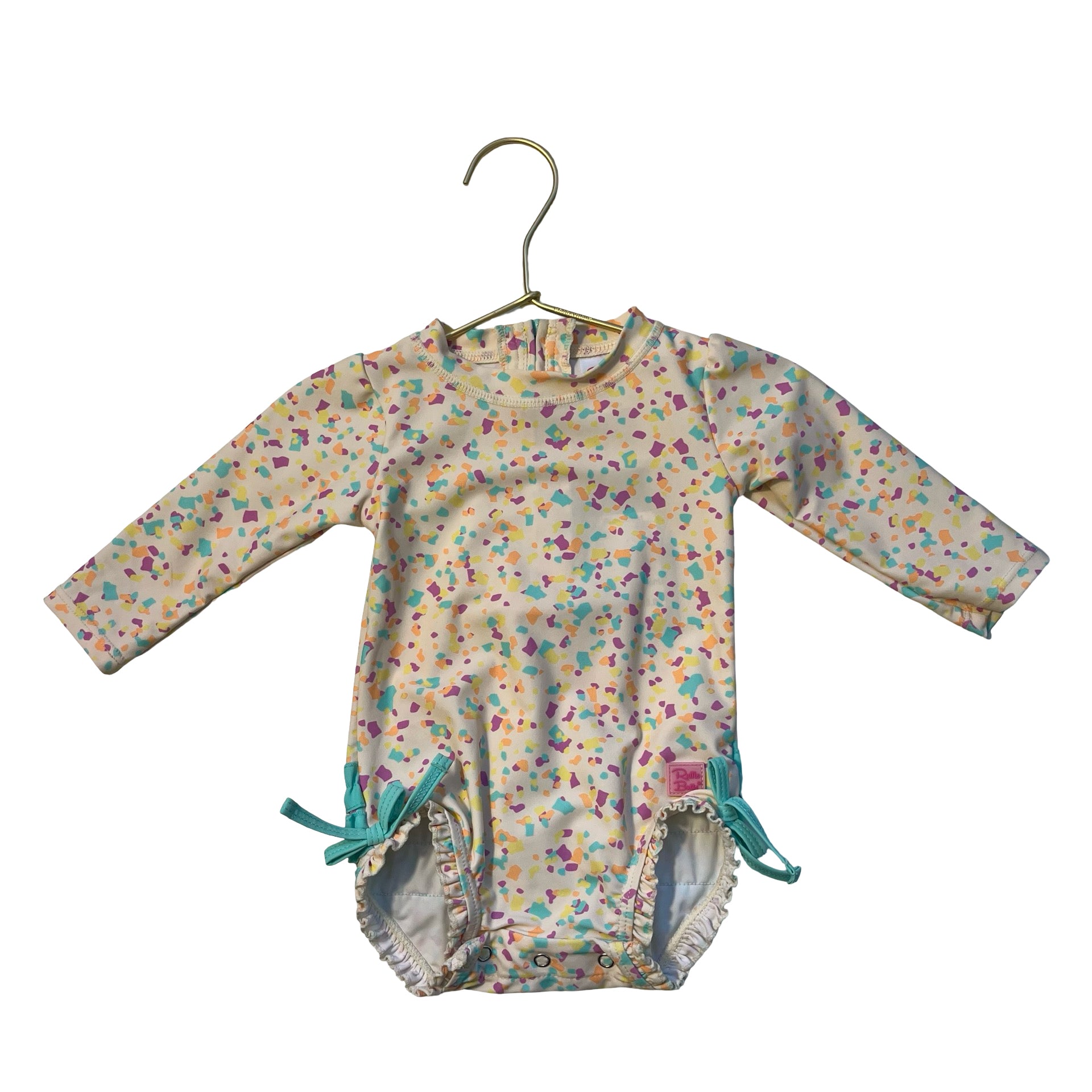 Ruffle Butts Peach Confetti Pattern Swim Suit - Size 6-12 Mo