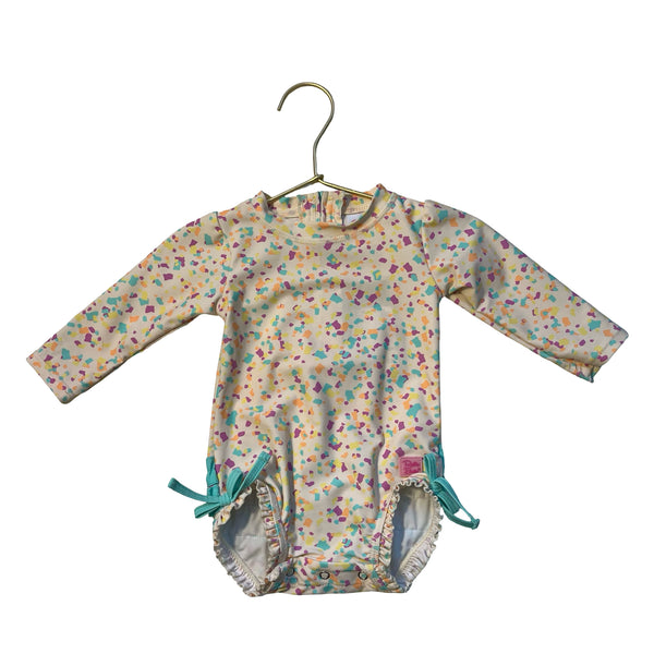 Ruffle Butts Peach Confetti Pattern Swim Suit - Size 6-12 Mo