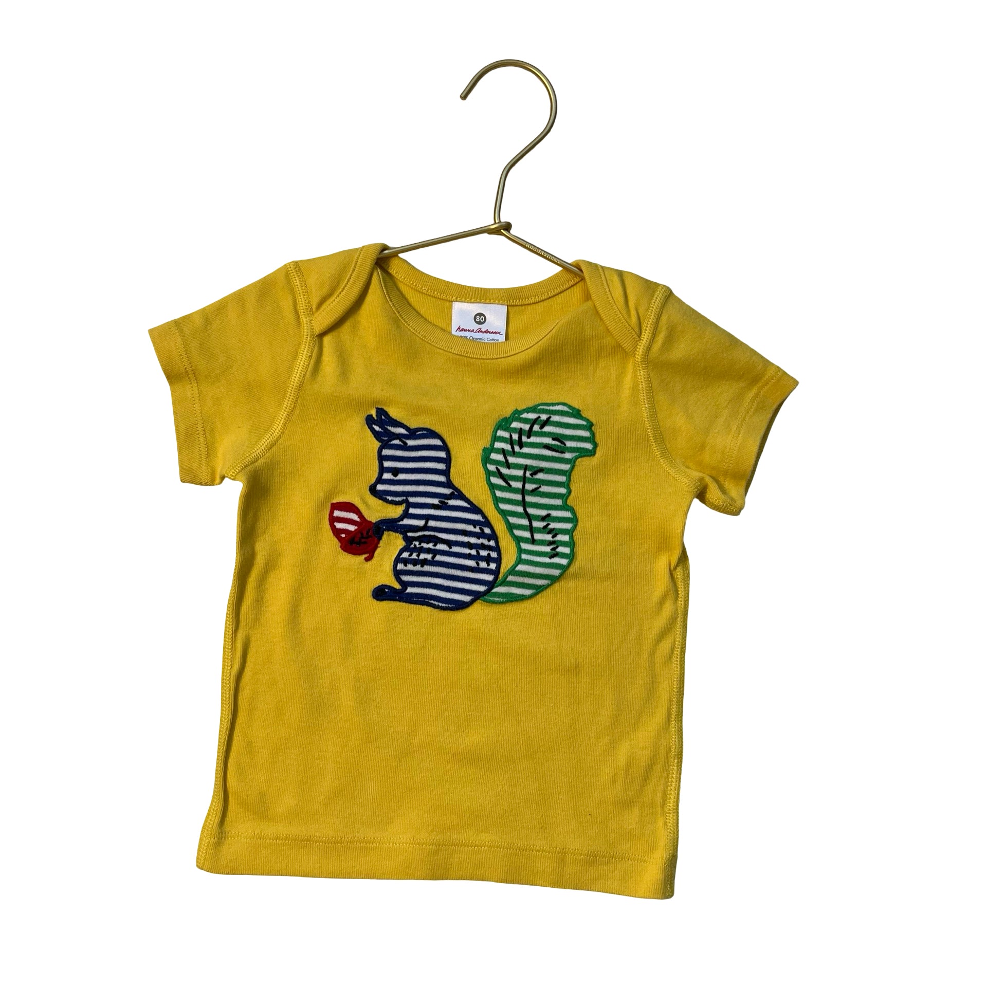 Hanna Andersson Yellow Squirrel Applique T-Shirt - Size 80 (18-24 Mo)