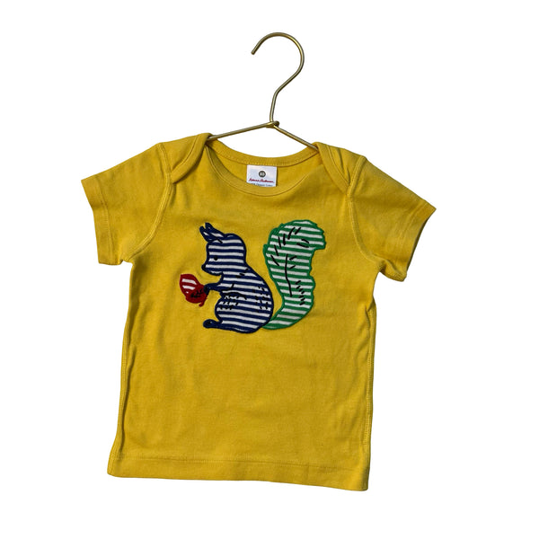 Hanna Andersson Yellow Squirrel Applique T-Shirt - Size 80 (18-24 Mo)