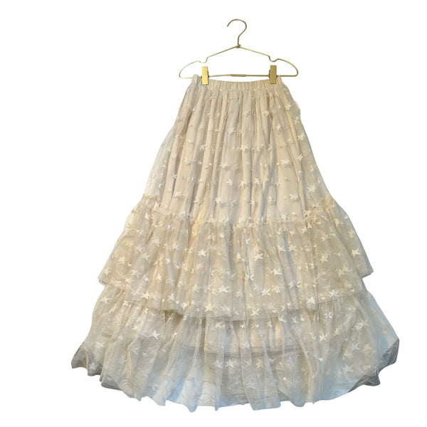 Mia Joy Ivory Tulle Star Long Skirt - Size 7