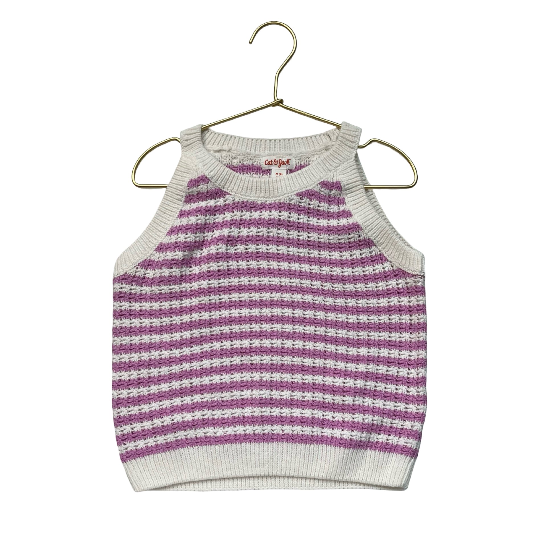 Cat & Jack Purple & Ivory Stripe Crochet Sleeveless Top - Size M (8)