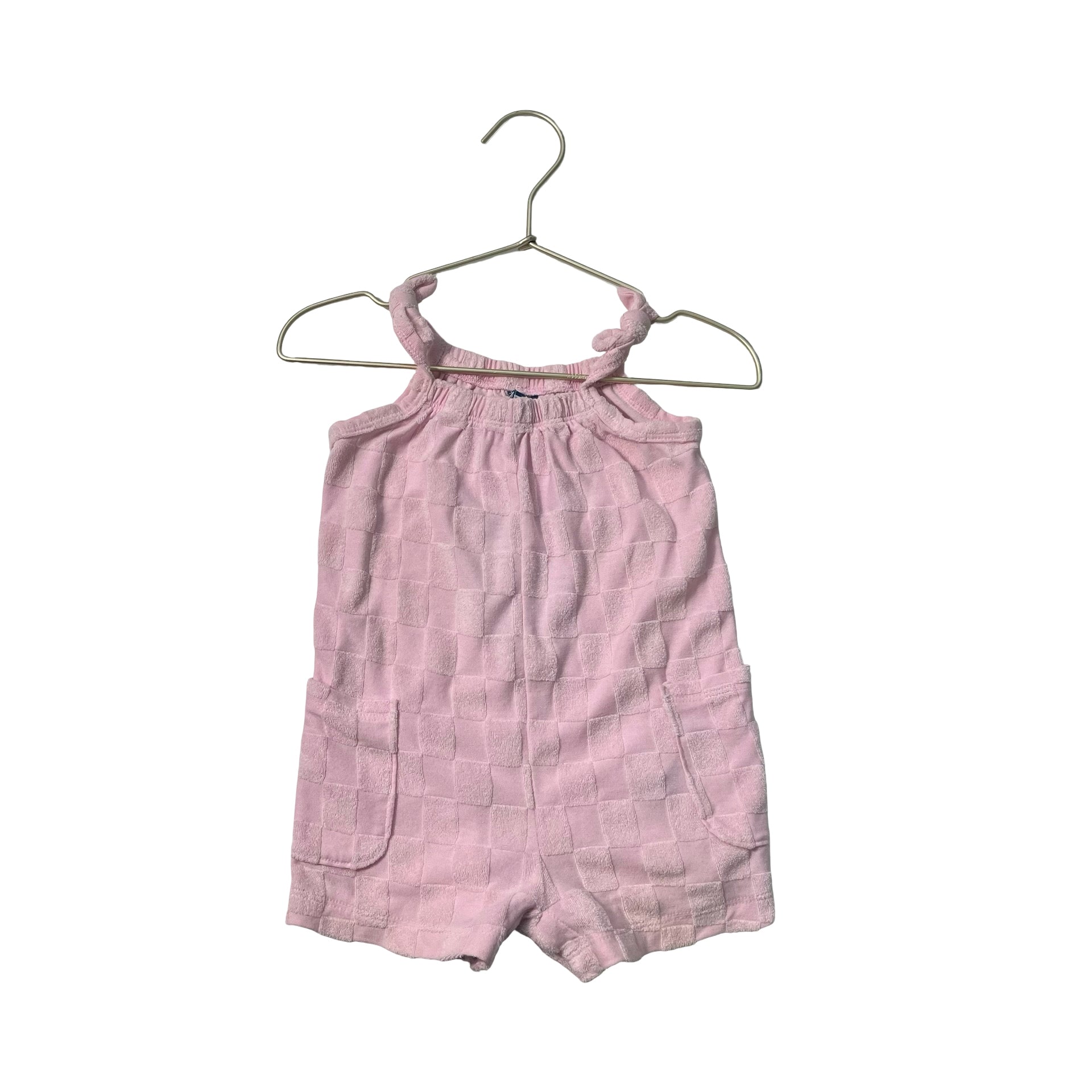 Old Navy Pink Checkerboard Terry Romper - Size 18-24 Months
