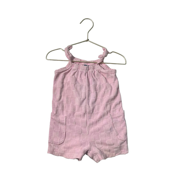 Old Navy Pink Checkerboard Terry Romper - Size 18-24 Months