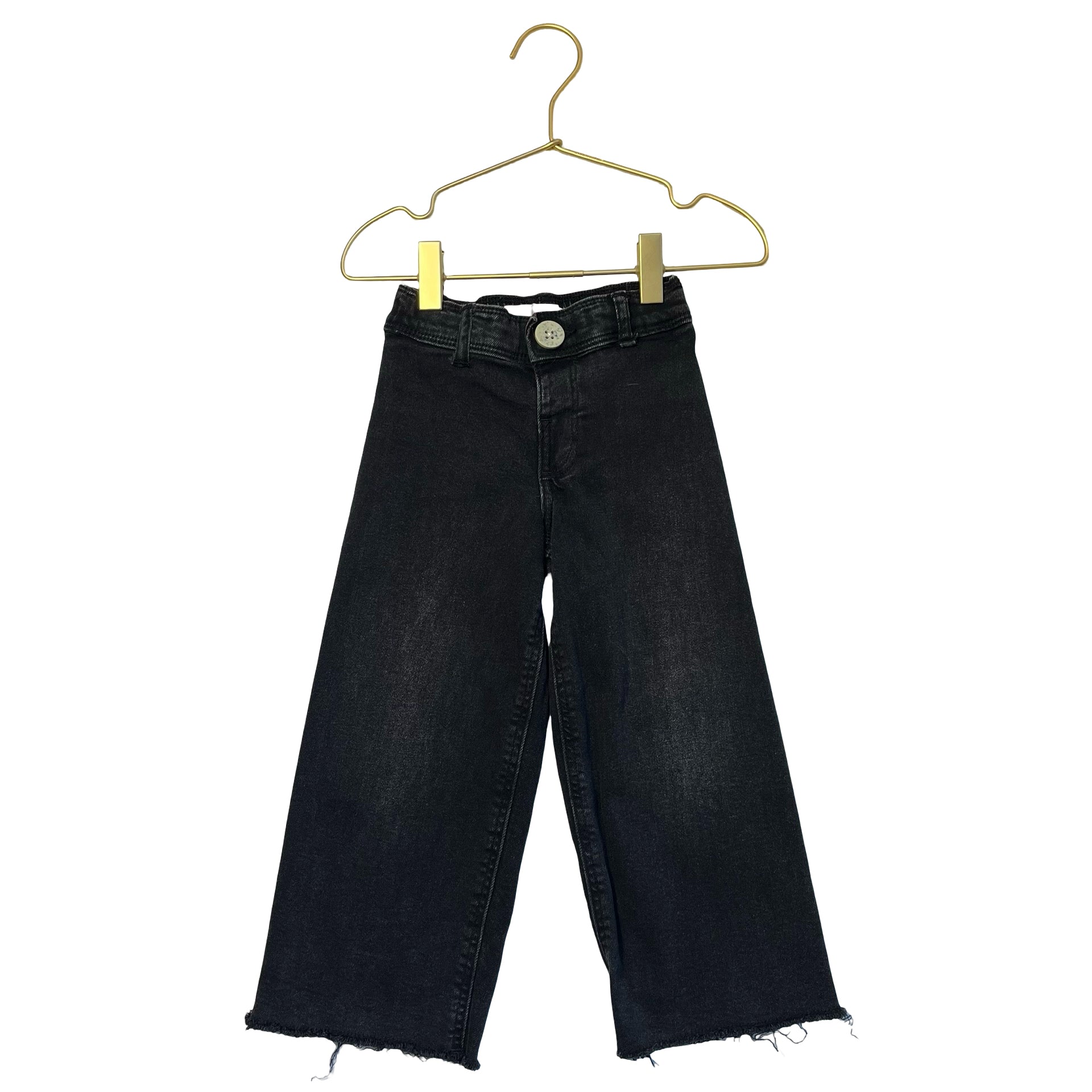 Zara Wide-Leg Raw-Hem Black Denim Jeans - Size 4