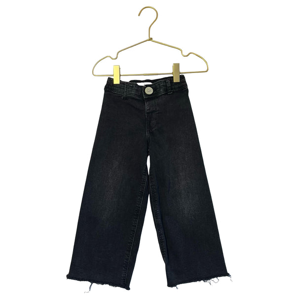 Zara Wide-Leg Raw-Hem Black Denim Jeans - Size 4
