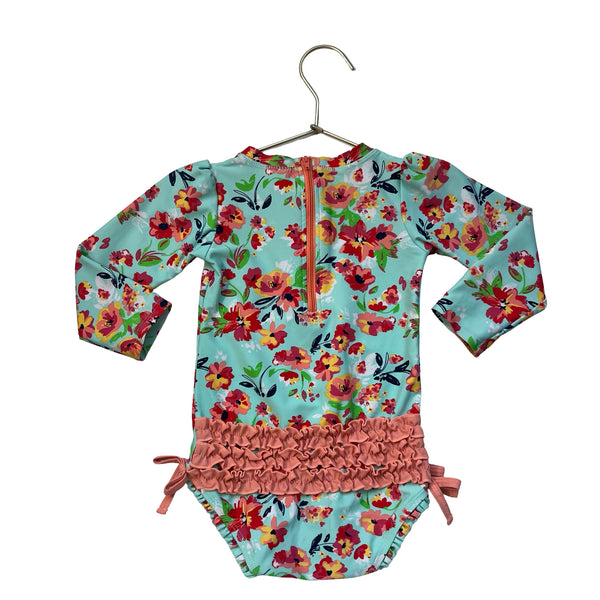 Ruffle Butts Mint Green Floral Swim Suit - Size 2T