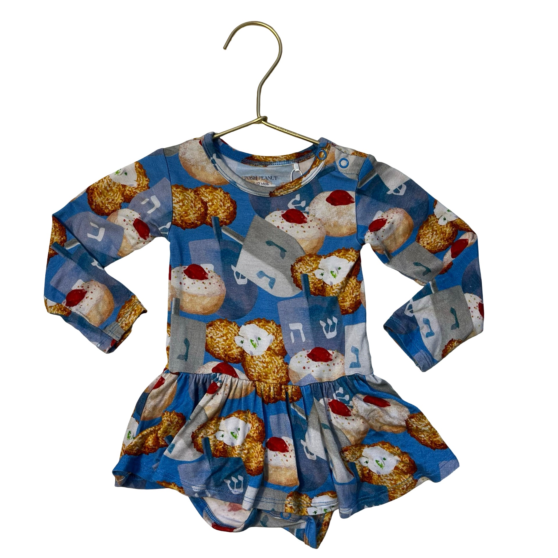 Posh Peanut Hanukkah Print Bodysuit Dress - Size 6-12 Mo