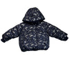 Baby Gap Faux-Fur Lined Navy & Silver Bow Print Hooded Winter Jacket - Size 2