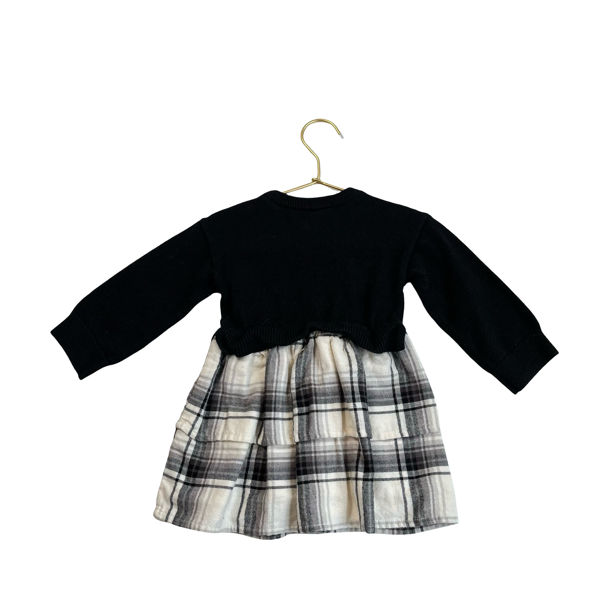 Baby Gap Black Knit & Ivory Plaid Flannel Dress - Size 12-18 Mo