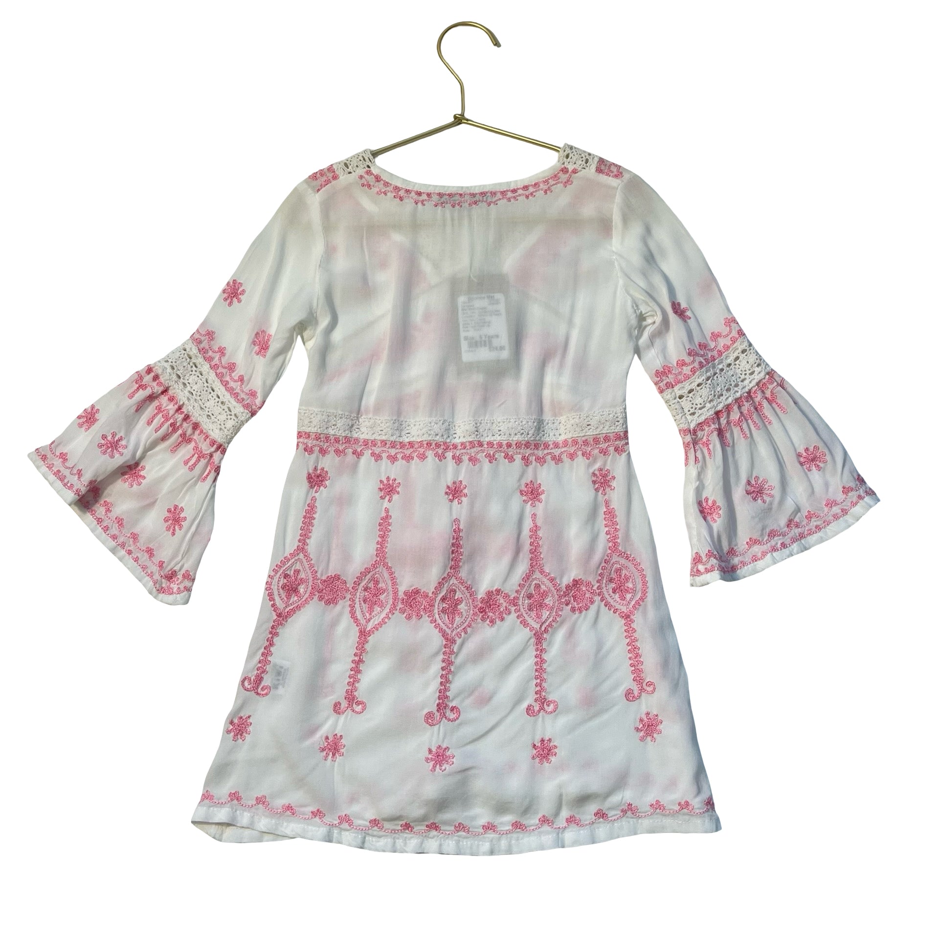 Kiwi Saint-Tropez White & Embroidered Pink Swim Cover Up Dress - Size 6
